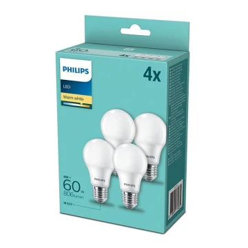 SET 4x LED Λαμπτήρες Philips E27/8W/230V 2700K