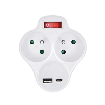 Πρίζα διανεμητή με ένα USB A+C charger και switch 2x10A λευκό