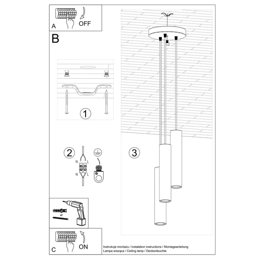 Φωτιστικό κρεμαστό ράγα LAGOS 3xGU10/40W/230V μαύρο