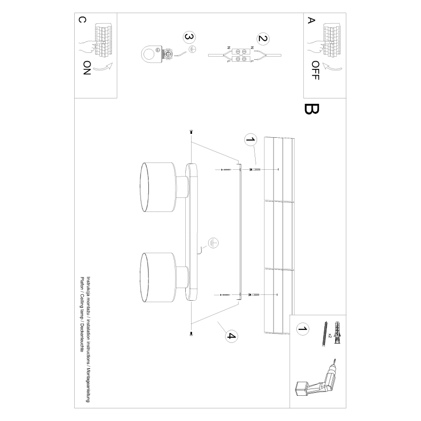 Φωτιστικό οροφής SAVAR 2xE27/60W/230V μαύρο