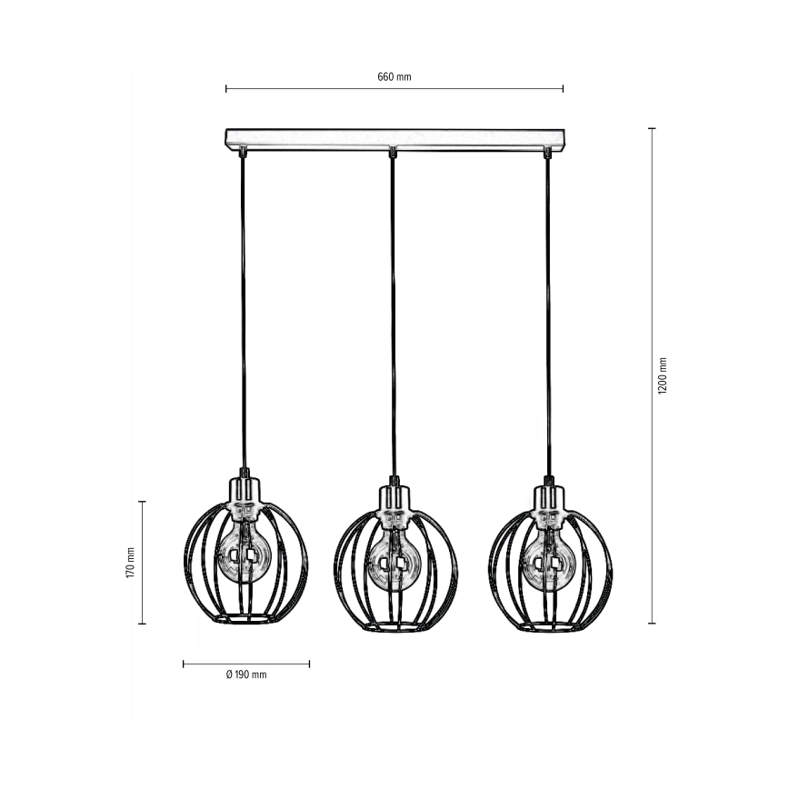 Κρεμαστό φωτιστικό οροφής ράγα BERIS 3xE27/60W/230V