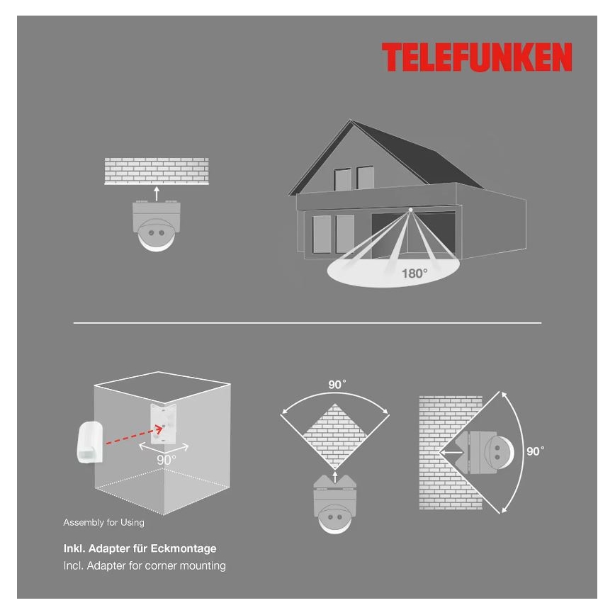 Telefunken 306506TF - Αισθητήρας κίνησης εξωτερικού χώρου 180° IP44 λευκό