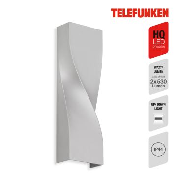 Telefunken 312704TF - Επιτοίχιο φωτιστικό εξωτερικού χώρου LED 2xLED/5,5W/230V IP44 ασήμι