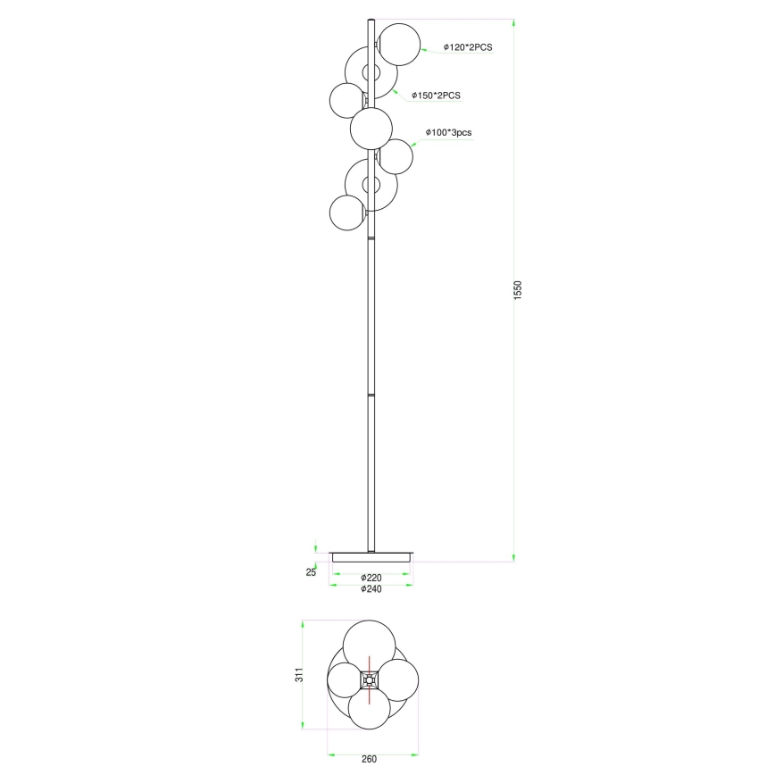 Wofi 3014-701W - Επιδαπέδια λάμπα LED VILLA 7xG9/3W/230V χρυσαφί