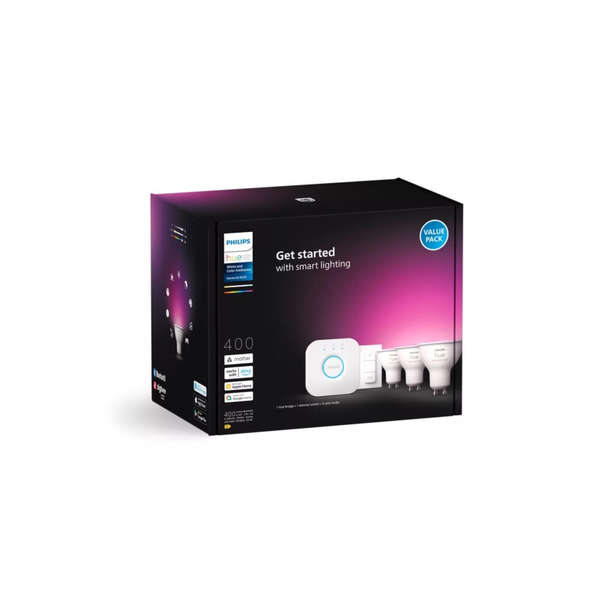 Βασικό σετ Philips Hue WHITE AND COLOR AMBIANCE 3xGU10/4,2W/230V 2000-6500K + μια συσκευή προς σύνδεση