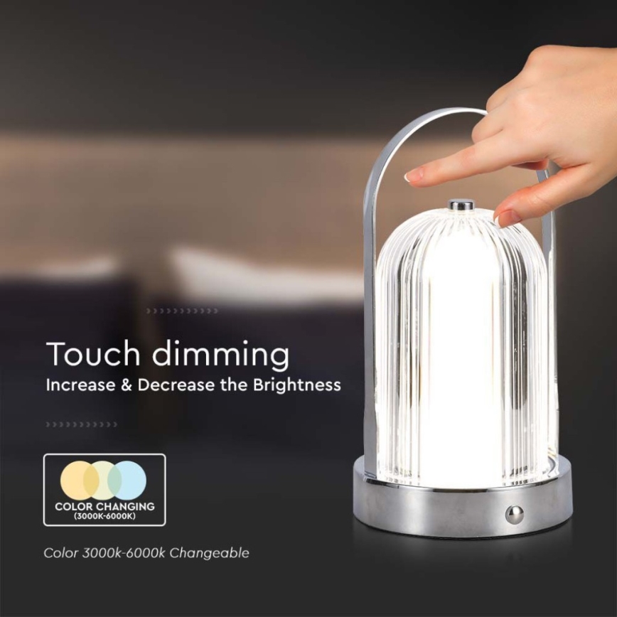 LED Dimming rechargeable touch επιτραπέζια λάμπα LED/1W/5V 3000-6000K 1800 mAh χρώμιο