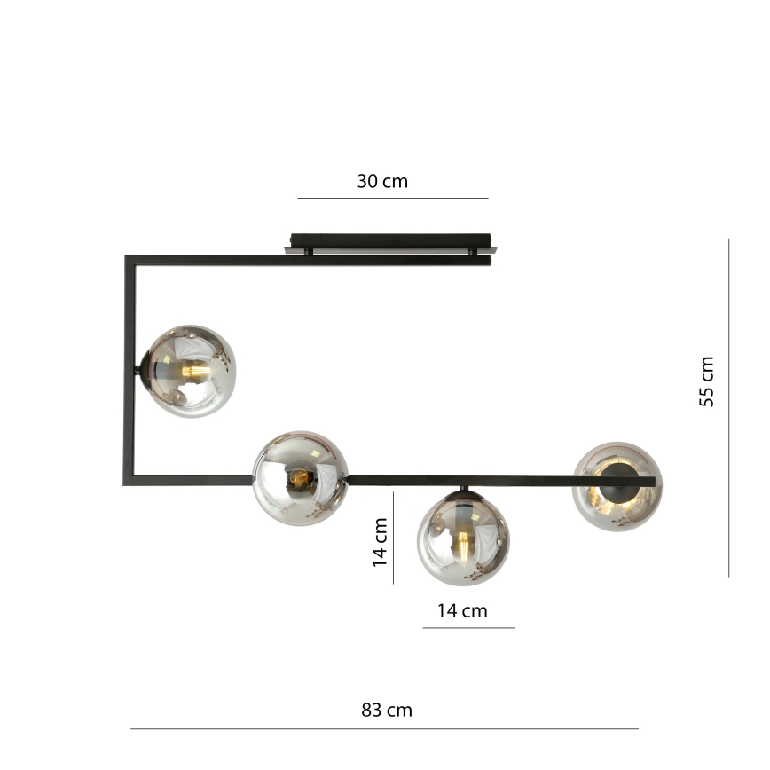 Κρεμαστό φωτιστικό SOMA 4xE14/10W/230V μαύρο/γκρι