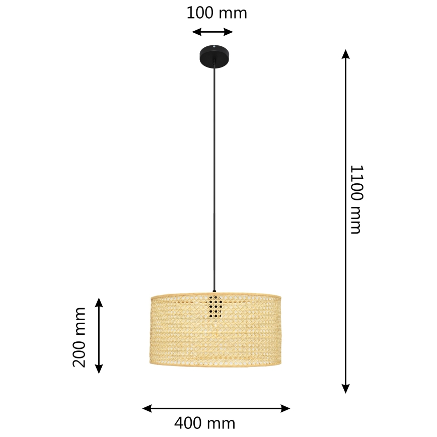 Κρεμαστό φωτιστικό οροφής ALBA 1xE27/60W/230V διάμετρος 40 cm rattan/μαύρο