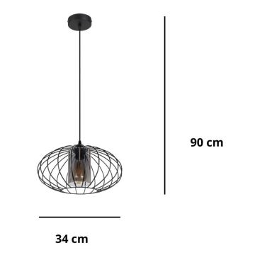 Κρεμαστό φωτιστικό οροφής CORRINI 1xE27/60W/230V διάμετρος 34 cm μαύρο/γκρι