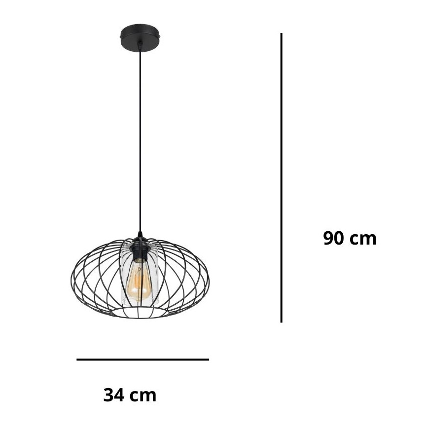 Κρεμαστό φωτιστικό οροφής  CORRINI 1xE27/60W/230V διάμετρος 34 cm μαύρο/διαφανές