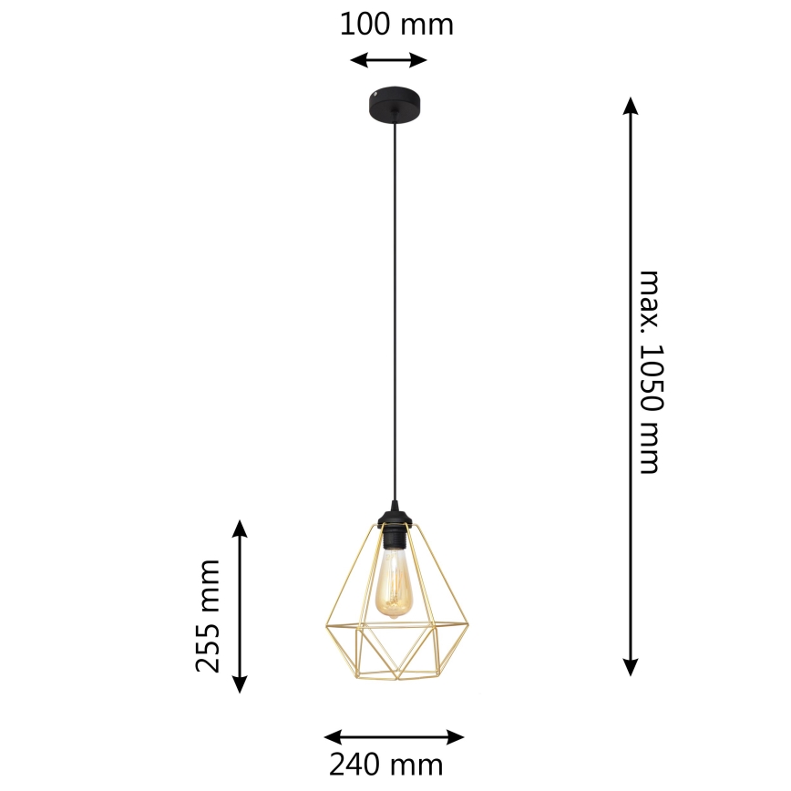 Κρεμαστό φωτιστικό οροφής KARO 1xE27/60W/230V χρυσαφί/μαύρο