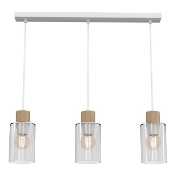 Κρεμαστό φωτιστικό οροφής MADERA 3xE27/60W/230V λευκό/ξύλο