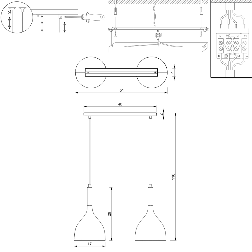 Κρεμαστό φωτιστικό οροφής NOAK WOOD 2xE27/60W/230V