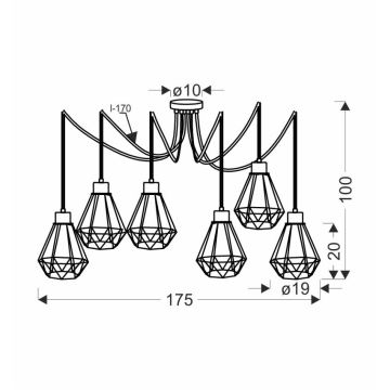 Κρεμαστό φωτιστικό οροφής  PRIMO 6xE27/60W/230V μαύρο/χρυσό