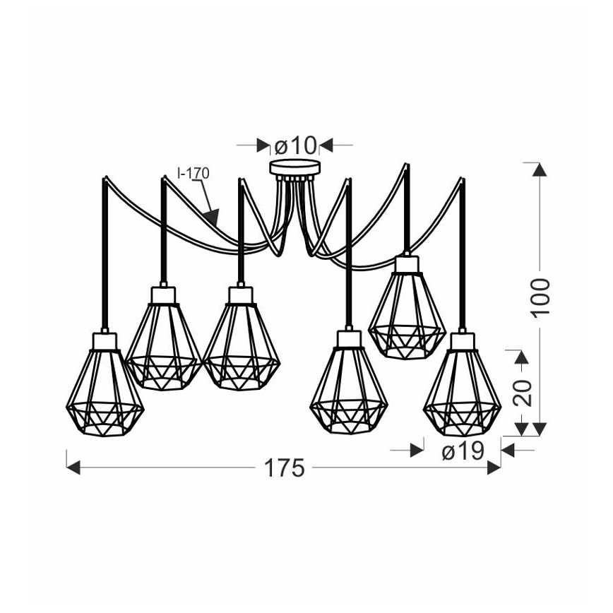 Κρεμαστό φωτιστικό οροφής  PRIMO 6xE27/60W/230V μαύρο/χρυσό