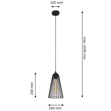 Κρεμαστό φωτιστικό οροφής TORRI 1xE27/15W/230V διάμετρος 16 cm μαύρο