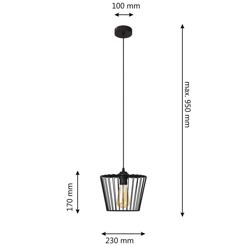 Κρεμαστό φωτιστικό οροφής TORRI 1xE27/15W/230V διάμετρος 23 cm μαύρο