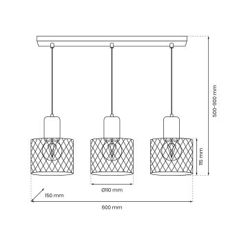 Κρεμαστό φωτιστικό οροφής ράγα SOBRESA 3xE27/60W/230V μαύρο/ξύλο