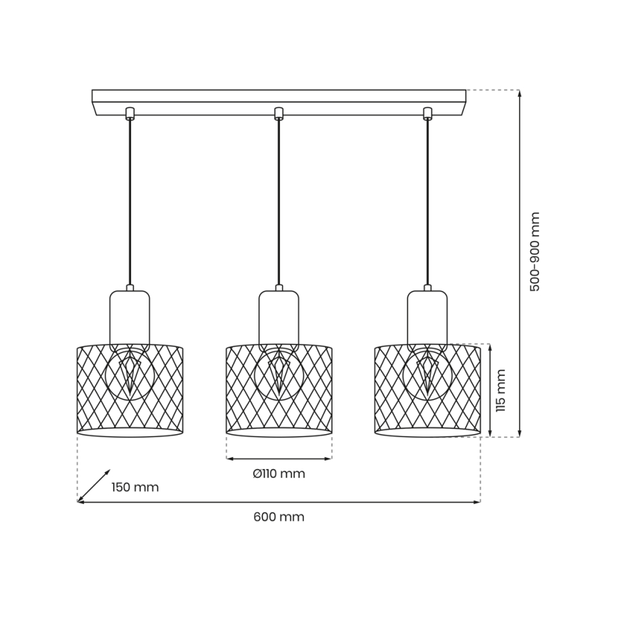 Κρεμαστό φωτιστικό οροφής ράγα SOBRESA 3xE27/60W/230V μαύρο/ξύλο