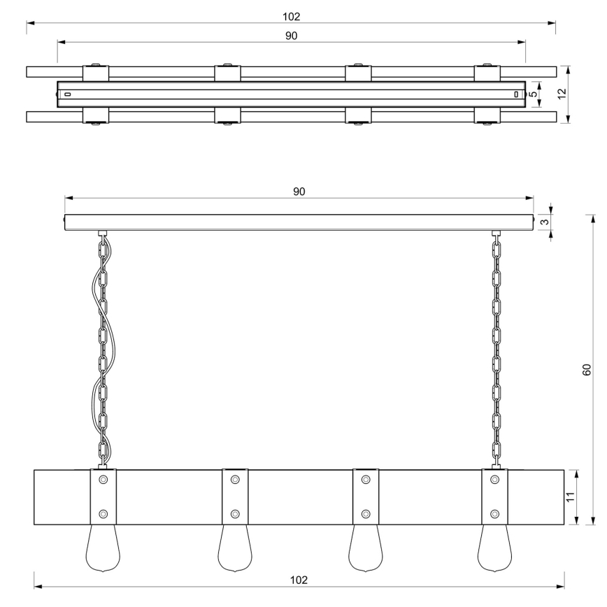 Κρεμαστό φωτιστικό οροφής ράγα SODER 4xE27/60W/230V