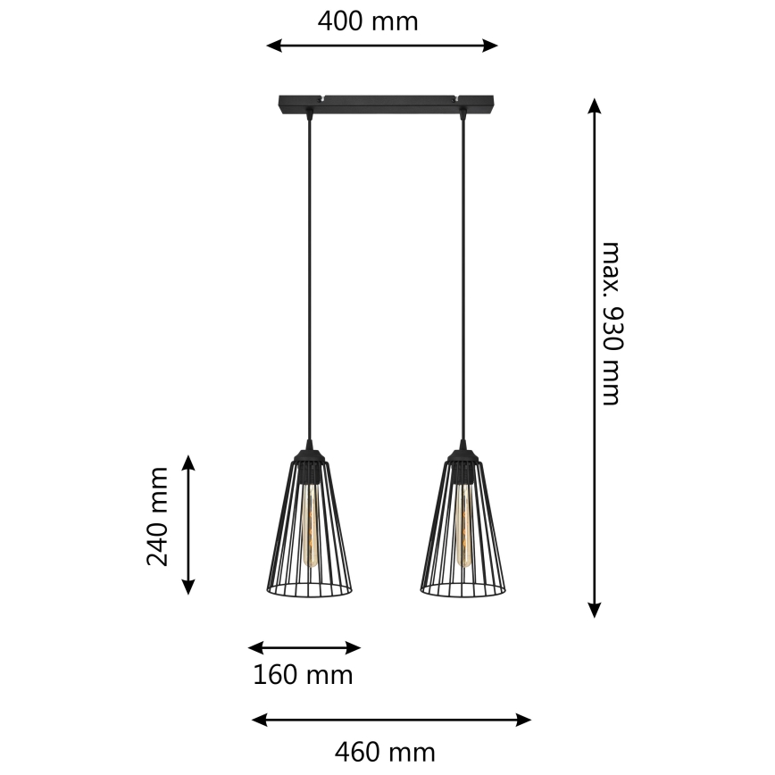 Κρεμαστό φωτιστικό οροφής ράγα TORRI 2xE27/15W/230V μαύρο