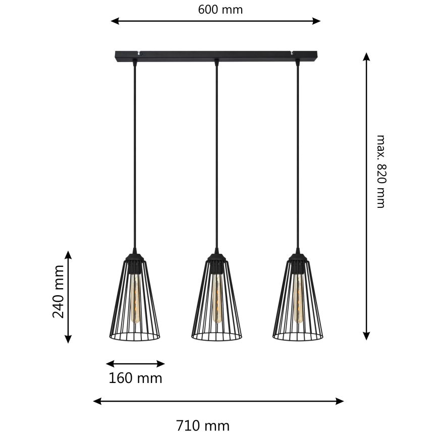 Κρεμαστό φωτιστικό οροφής ράγα TORRI 3xE27/15W/230V μαύρο