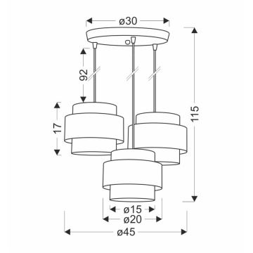 Κρεμαστό φωτιστικό οροφής τρίφωτο HARE 3xE27/60W/230V γκρι/ματ χρώμιο