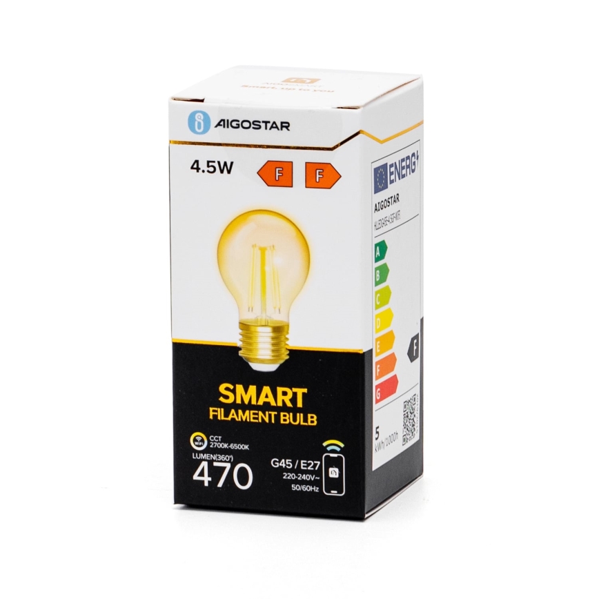 Λαμπτήρας Dimming LED FILAMENT G45 E27/4,5W/230V 2700-6500K Wi-Fi - Aigostar