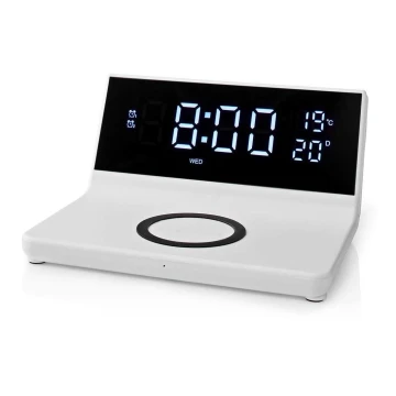Ξυπνητήρι με οθόνη LCD και ασύρματο φορτιστή 15W/230V λευκό