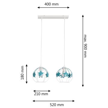 Παιδικό κρεμαστό φωτιστικό οροφής STARS 2xE27/15W/230V τουρκουάζ/λευκό