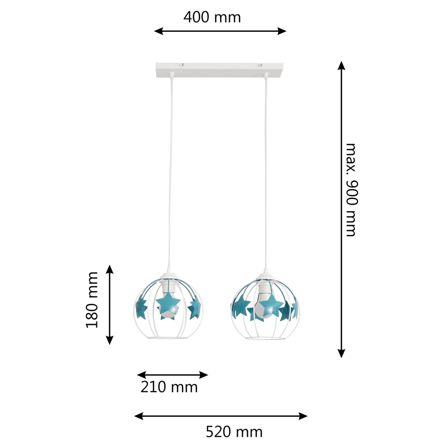 Παιδικό κρεμαστό φωτιστικό οροφής STARS 2xE27/15W/230V τουρκουάζ/λευκό