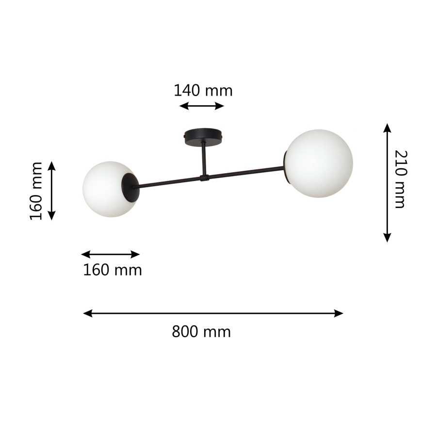 Πλαφονιέρα οροφής MOON 2xE27/15W/230V μαύρο