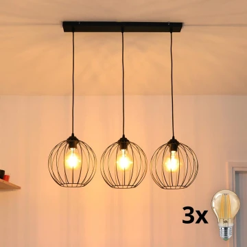 Πολύφωτο LED με συρματόσχοινο MERCURE 3xE27/60W/230V