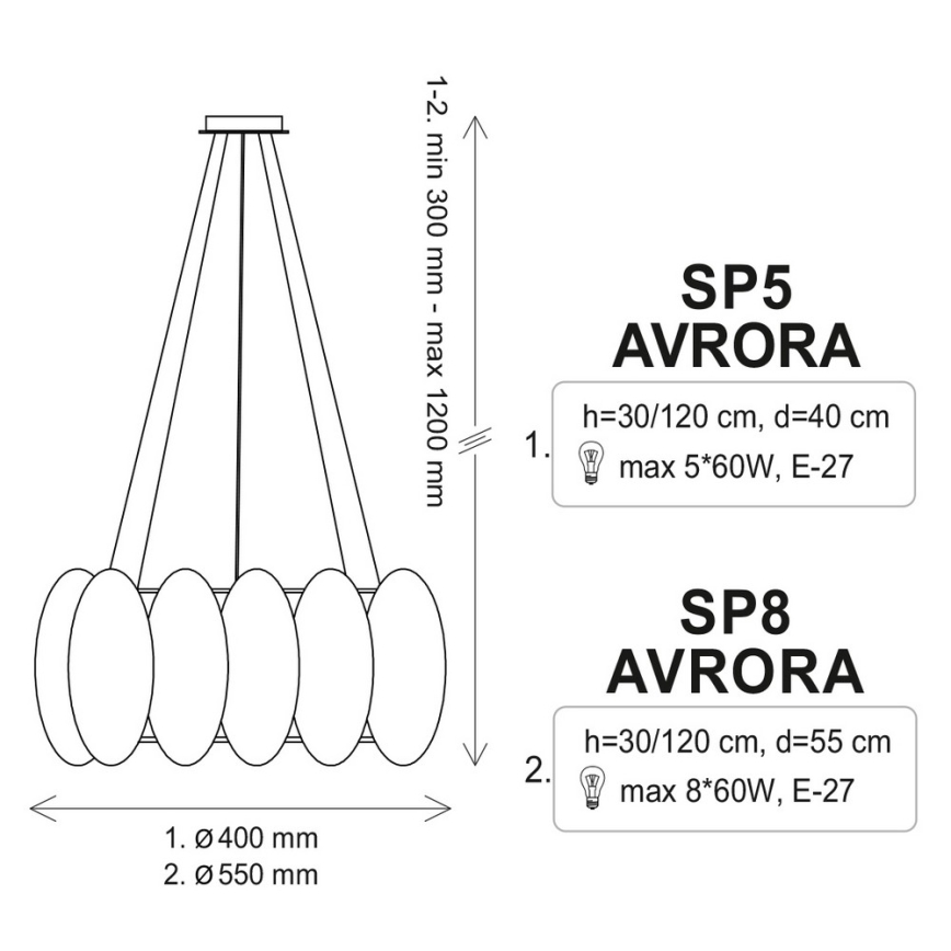 Πολύφωτο σε σχοινί AURORA 8xE27/60W/230V