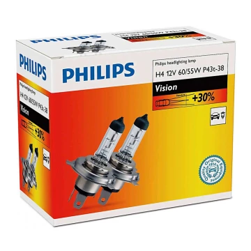 ΣΕΤ 2x Λάμπα αυτοκινήτου Philips VISION 12342PRC2 H4 P43t-38/60W/55W/12V