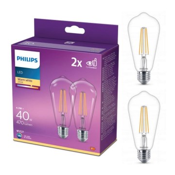 ΣΕΤ 2x Λαμπτήρας LED VINTAGE Philips ST64 E27/4,3W/230V 2700K