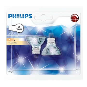 ΣΕΤ 2x Λαμπτήρες βαρέως τύπου Philips HALOGEN GU4/20W/12V 3000K