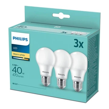 ΣΕΤ 3x  LED  Λαμπτήρες Philips E27/5,5W/230V 2700K