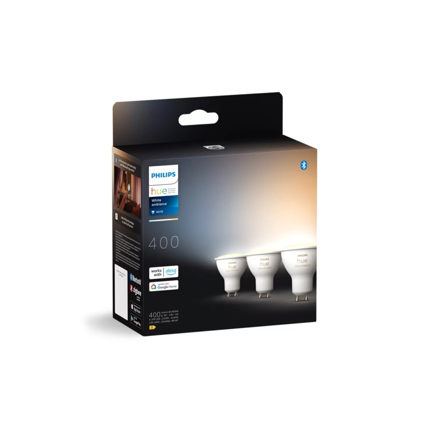 ΣΕΤ 3x Λαμπτήρας Dimming LED Philips Hue WHITE AMBIANCE GU10/4,2W/230V 2200-6500K