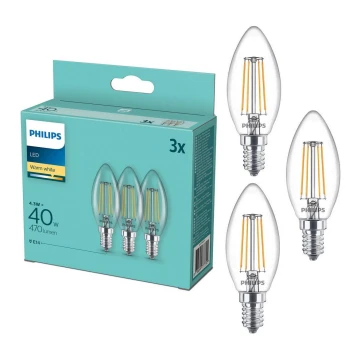 ΣΕΤ 3x Λαμπτήρας LED Philips B35 E14/4,3W/230V 2700K