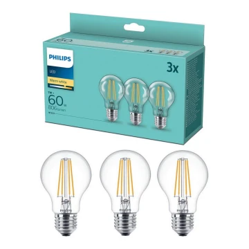 ΣΕΤ 3x Λαμπτήρας LED VINTAGE Philips A60 E27/7W/230V 2700K