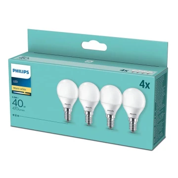 ΣΕΤ 4x LED Λαμπτήρας Philips P45 E14/5,5W/230V 2700K