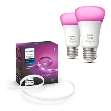 ΣΕΤ - Ταινία LED RGBW Dimmable Philips Hue WHITE AND COLOR AMBIANCE 2m LED/20W/230V + 2x Λαμπτήρας Dimming LED Philips A60 E27/9W/230V 2000-6500K