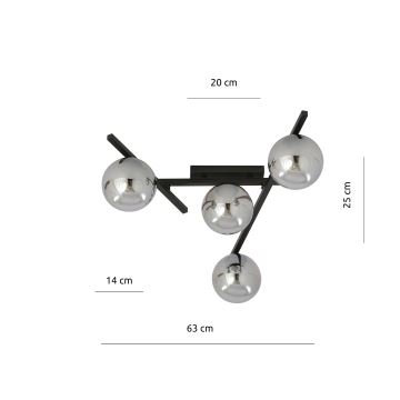 Φωτιστικό οροφής SMART 4xE14/10W/230V μαύρο/γκρι