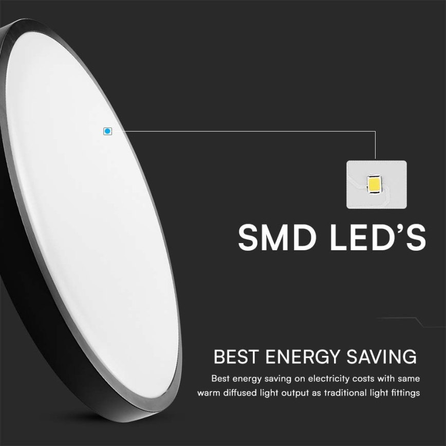 Φωτιστικό οροφής μπάνιου LED SAMSUNG CHIP LED/18W/230V IP44 3000K διάμετρος 25 cm μαύρο