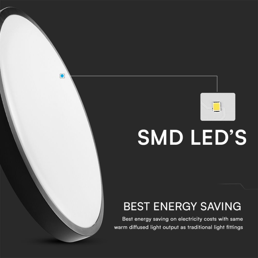 Φωτιστικό οροφής μπάνιου LED με αισθητήρα SAMSUNG CHIP LED/18W/230V IP44 4000K διάμετρος 29 cm μαύρο + τηλεχειριστήριο