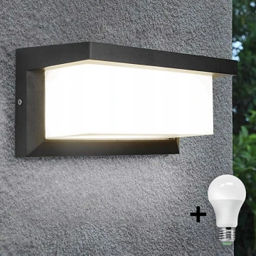 Φωτιστικό τοίχου εξωτερικού χώρου LED + λάμπα με αισθητήρα σούρουπου NEELY 1xE27/9W/230V IP54 ανθρακί