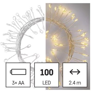 Χριστουγεννιάτικα λαμπάκια LED 100xLED/3xAA 2,7m θερμό λευκό