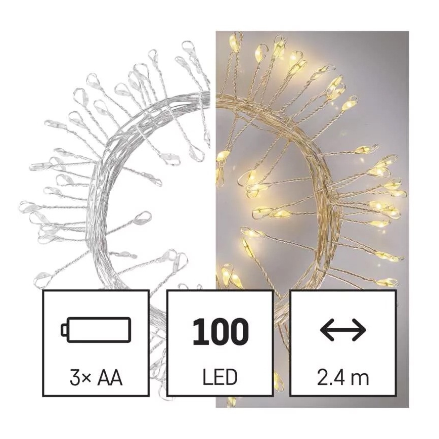 Χριστουγεννιάτικα λαμπάκια LED 100xLED/3xAA 2,7m θερμό λευκό